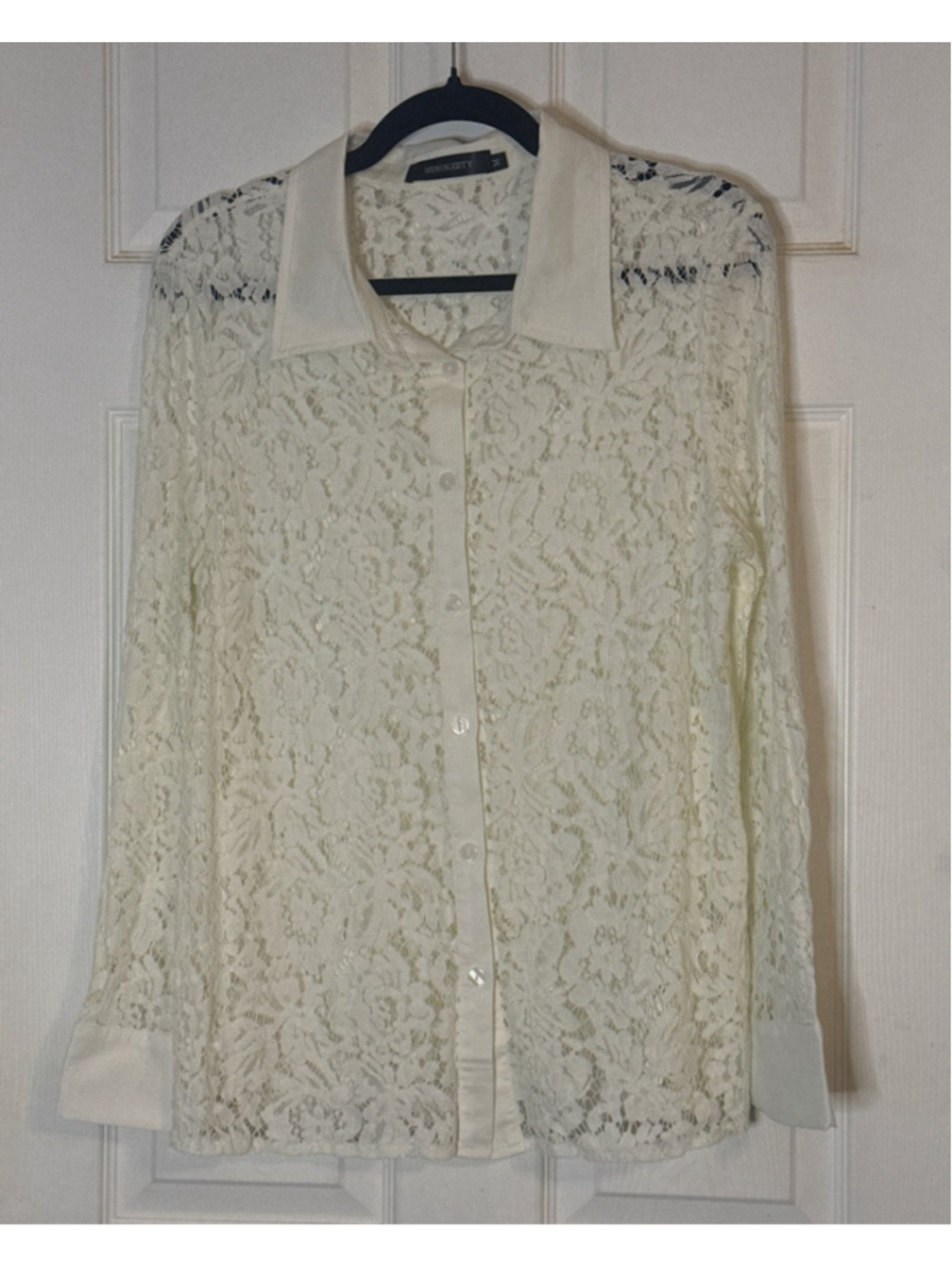 MEROKEETY Cream Lace Button Down Shirt M